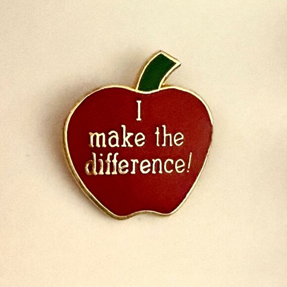 Apple Shaped Metal Enamel Pin I Make The Difference Teacher Appreciation PInback - Picture 2 of 5